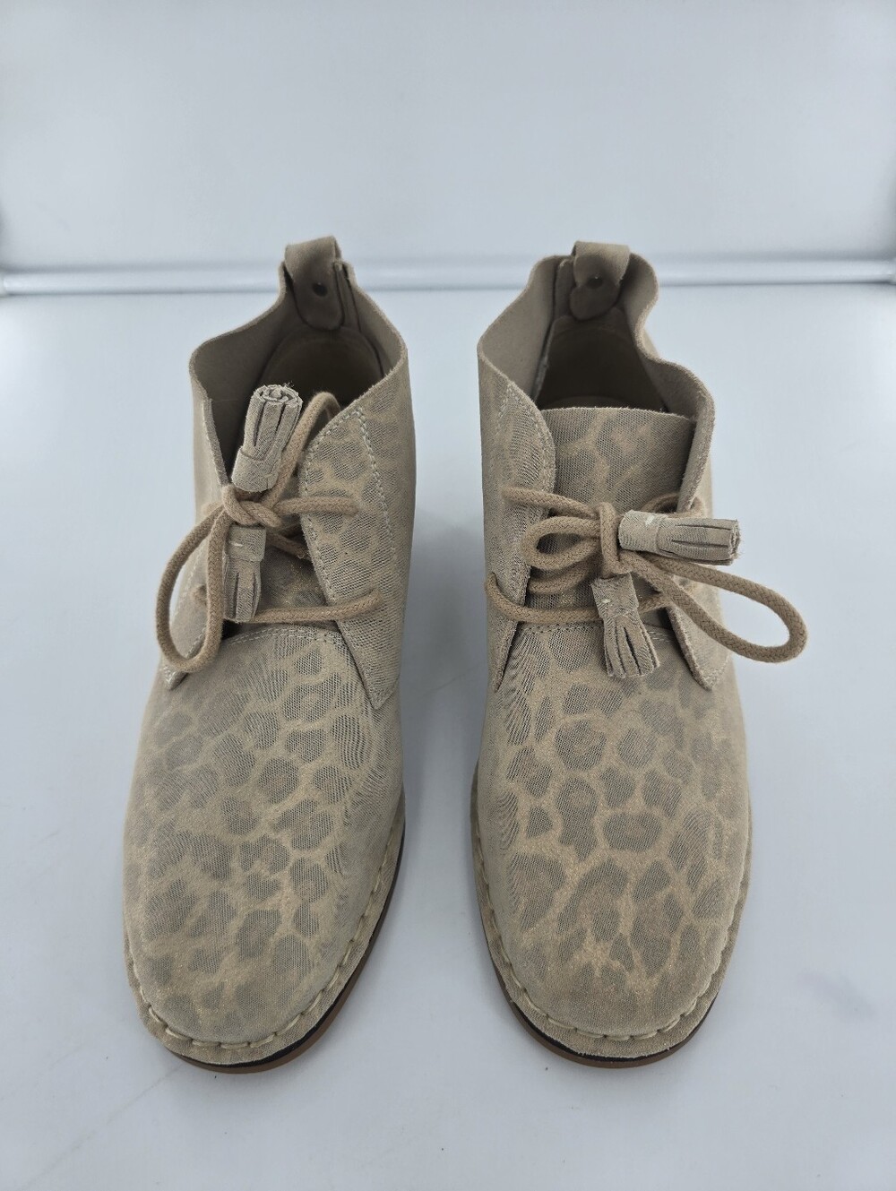 Hush Puppy Women's Beige Leopard Suede Chukka Boots